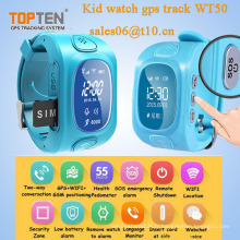 Montre GPS pour enfants avec bouton de panique Sos, écran LED de haute qualité, GPS + Lbs, Android et IOS APP et batterie longue durée (WT50-KW)